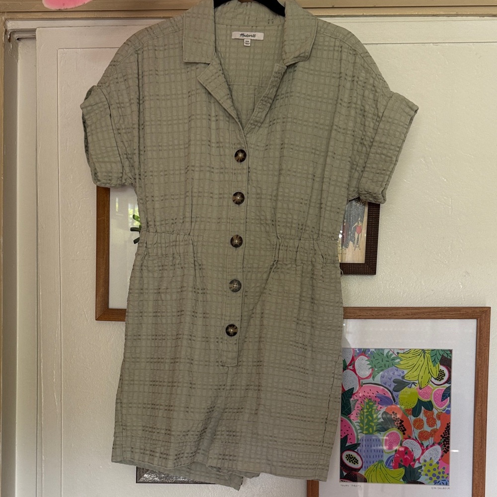 Madewell Textured Light Green Collared Romper size XXS
